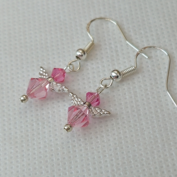 Handmade Pink AB Crystal Guardian Angel Sterling Silver Earrings Handmade by me! - Picture 11 of 14